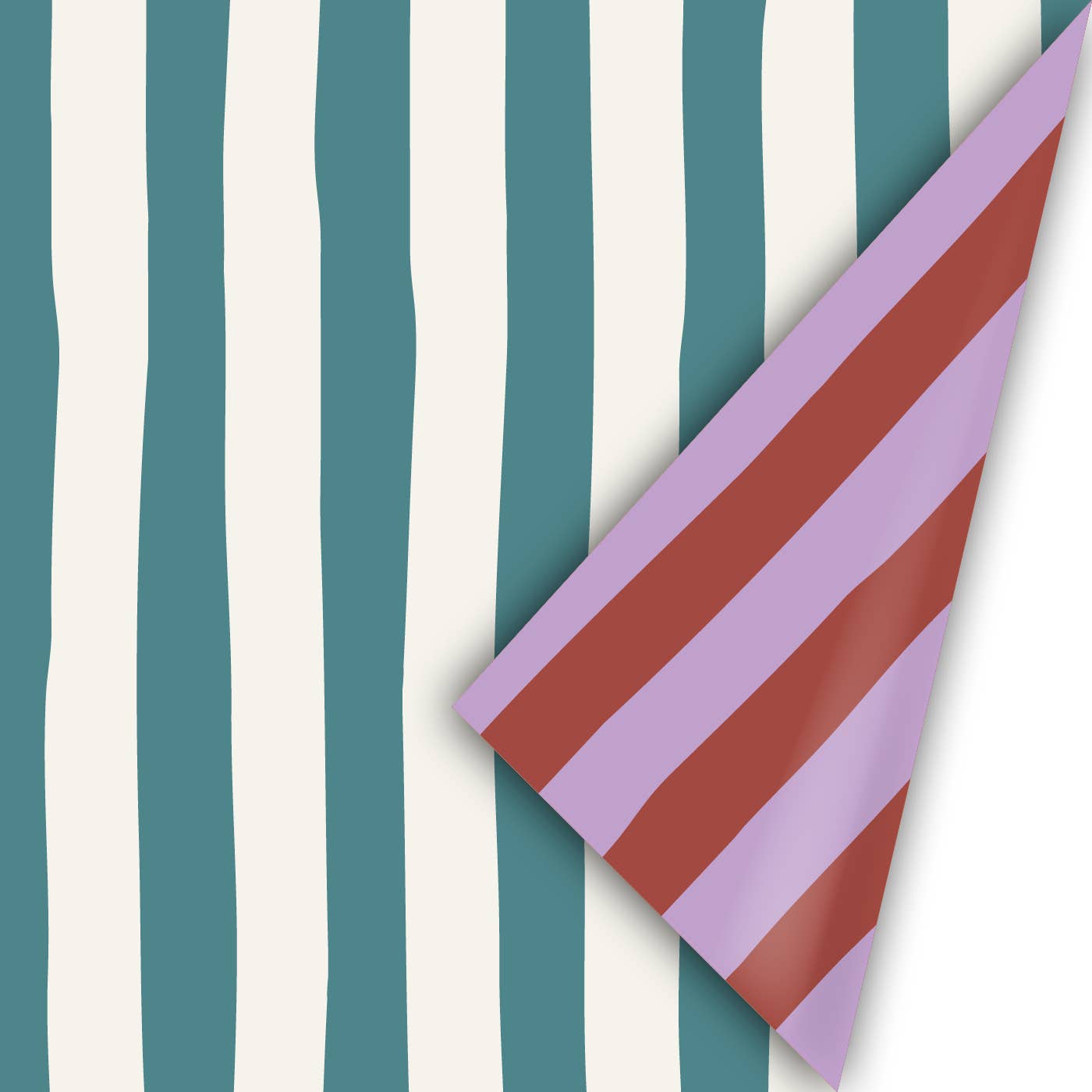 Lazy Stripes – Presentpapper - Teal/Vit/Lila/Vinröd