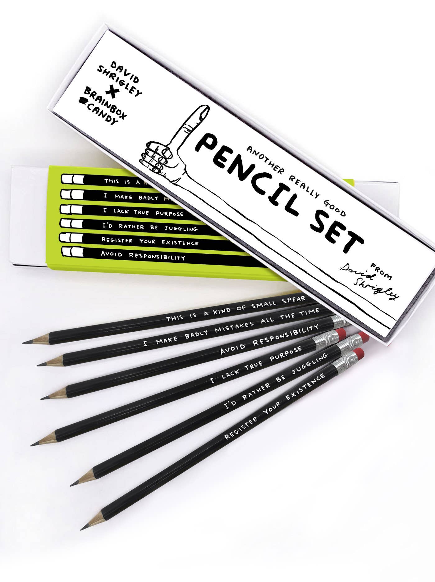 David Shrigley Pencil Set – Set 2 | 6 blyertspennor med budskap
