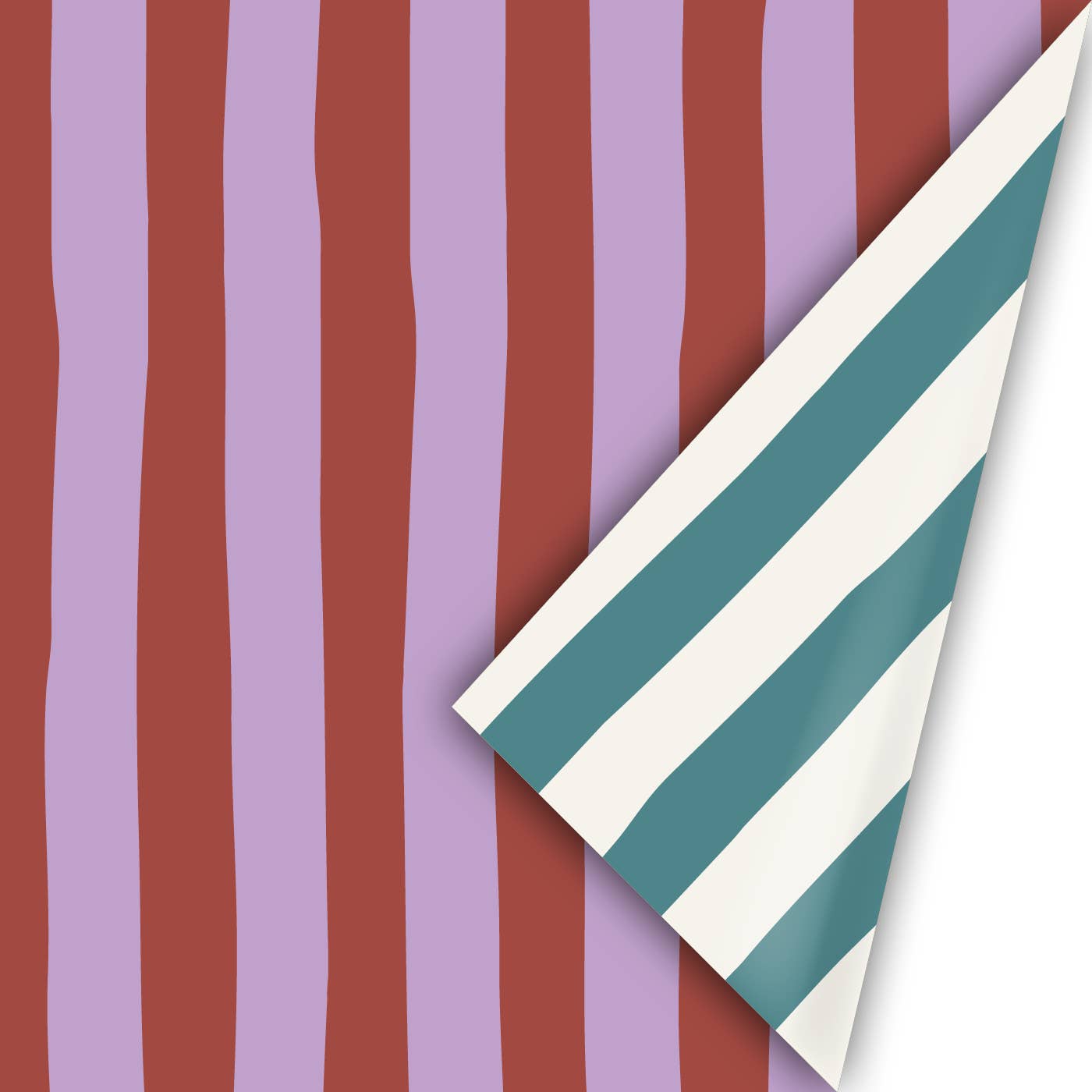 Lazy Stripes – Presentpapper - Lila/Vinröd/Teal/Vit
