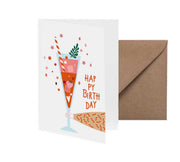 Happy Birthday | Vykort med mousserande drink | Fritzante