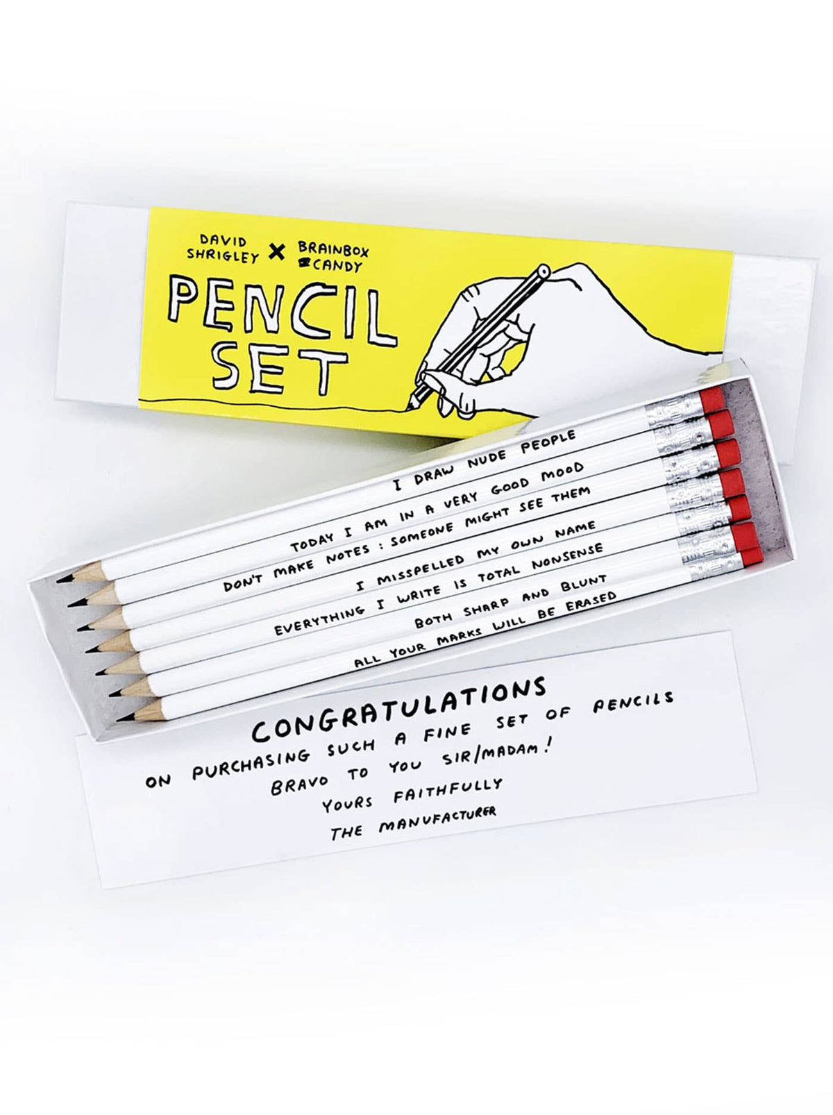 David Shrigley Pencil Set – Set 1 | 6 blyertspennor med budskap