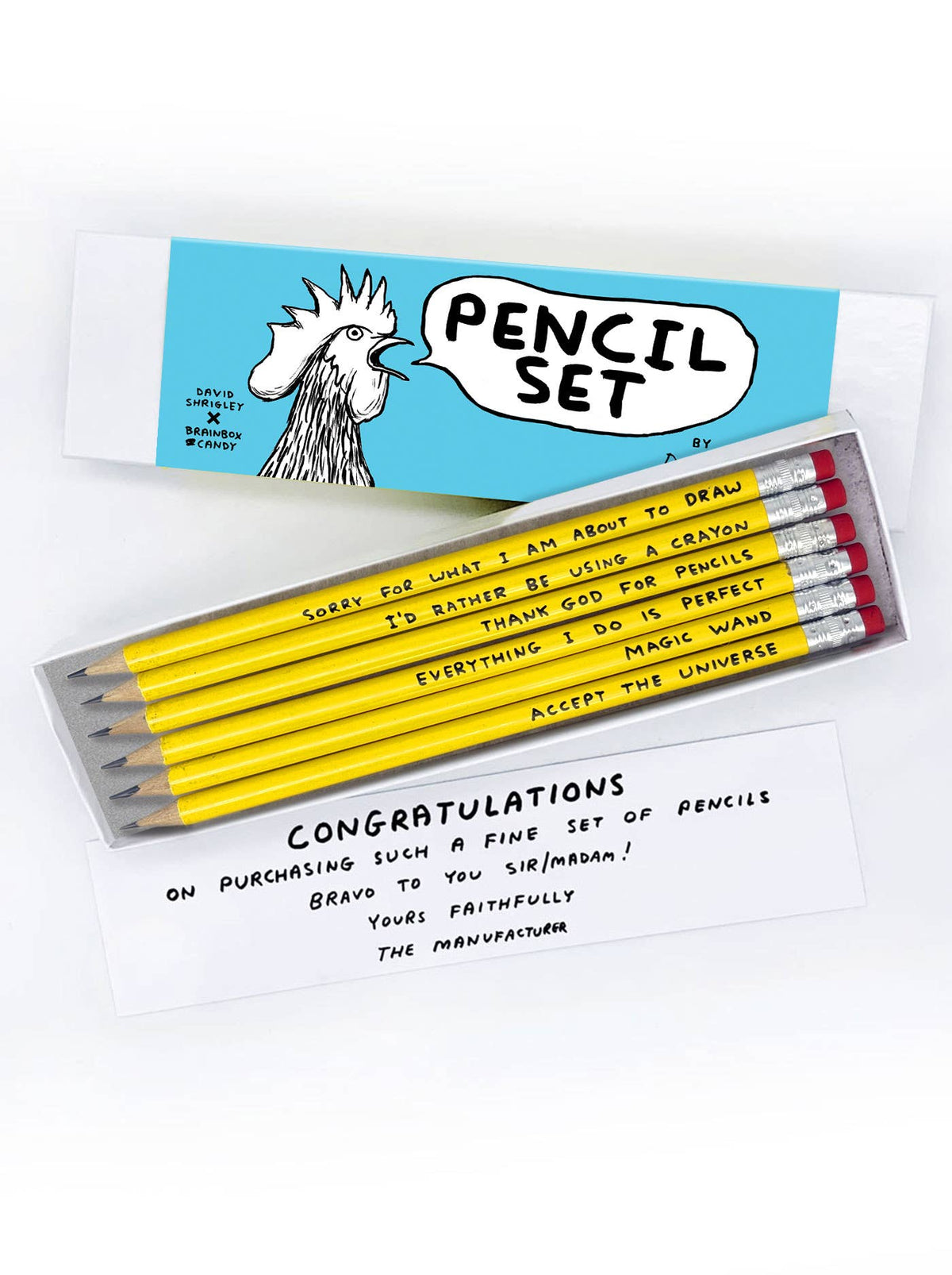 Pennset 3 | 6 blyertspennor med budskap | David Shrigley