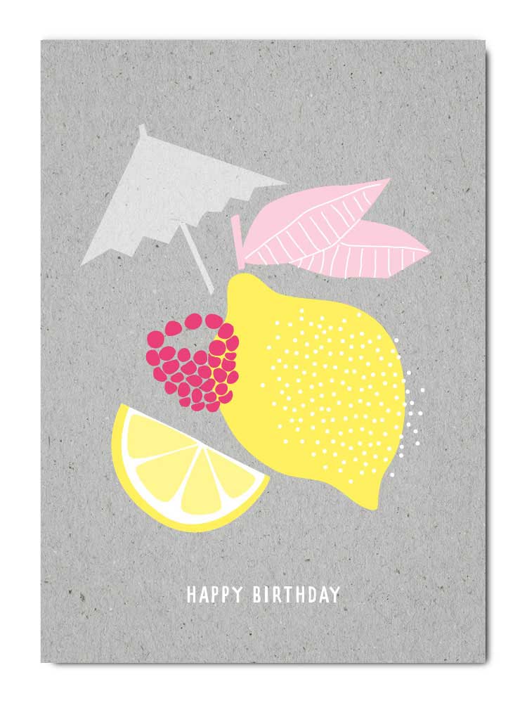 Happy Birthday - Grafiskt grattiskort med citron | Fritzante